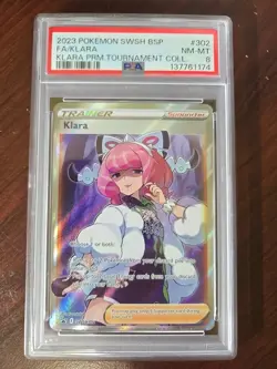 2023 POKEMON KLARA PREMIUM TOURNAMENT COLLECTION FULL ART PROMO SWSH302 PSA 8 - Image 1