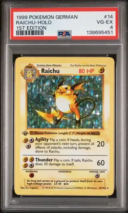 1999 POKEMON GERMAN 1ST ED #14 RAICHU-HOLO PSA 4 - Image 1