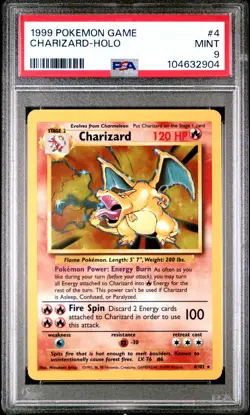 1999 POKEMON BASE SET UNLIMITED #4 CHARIZARD-HOLO PSA 9 - Image 1
