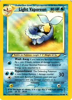 Pokemon TCG Light Vaporeon Neo Destiny Card 52/105 Unlimited LP/MP - Image 1