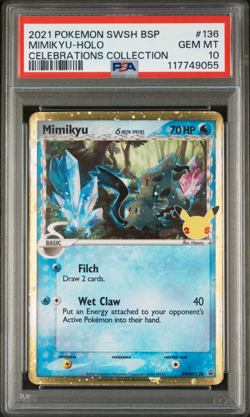 PSA 10 Mimikyu SWSH136 Delta Species Celebrations Promo Black Star Pokemon Card - Image 1