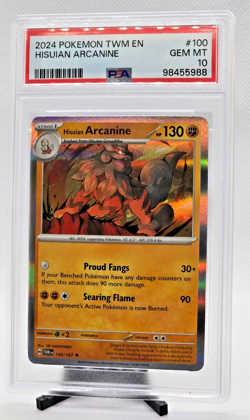 2024 POKEMON TWM EN-TWILIGHT MASQUERADE #100 HISUIAN ARCANINE PSA 10 Gem Mint - Image 1
