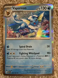Pokemon TCG Vaporeon Scarlet Violet-151 Reverse Holo Holo Rare Card 134/165 - Image 1