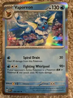 Pokemon TCG Vaporeon Scarlet Violet-151 Reverse Holo Holo Rare Card 134/165 - Image 2