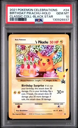 Pokemon Birthday Pikachu 24 Celebrations Classic Collection PSA 10 GEM MINT - Image 1