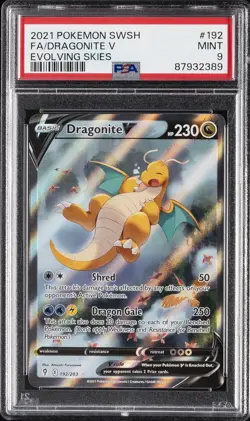 2021 POKEMON SWORD & SHIELD EVOLVING SKIES #192 FULL ART/DRAGONITE V PSA 9 - Image 1