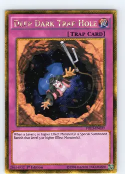Yu-Gi-Oh TCG Deep Dark Trap Hole PGL3-EN037 1st Edition Gold Secret Rare NM - Image 1