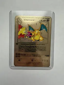 Pokemon Card Base Set Gold Metal Charizard 1st Edition - Image 1