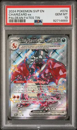 2024 POKEMON SVP EN-SV BLACK STAR PROMO PALDEAN FATES TIN CHARIZARD EX PSA 10 - Image 1