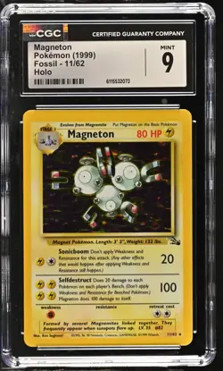 CGC 9 MINT Magneton 1999 Fossil 11/62 Holo MINT Pokemon Card - Image 1