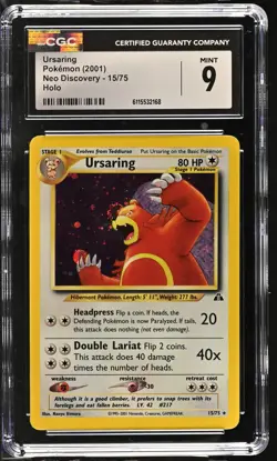 CGC 9 MINT Ursaring 2001 Neo Discovery 15/75 Holo Pokemon Card - Image 1
