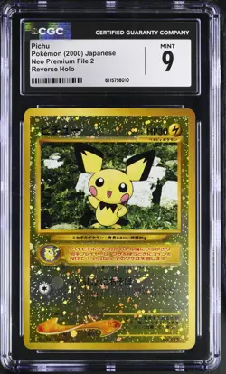 CGC 9 MINT Pichu 2000 Neo Premium File 2 Japanese 172 Reverse Holo Pokemon Card - Image 1