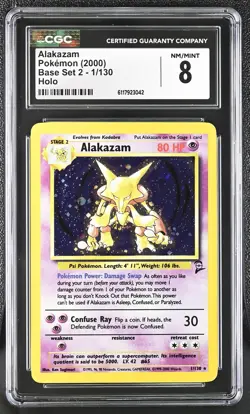 CGC 8 Alakazam 2000 Base Set 2 1/130 Holo Pokemon Card - Image 1