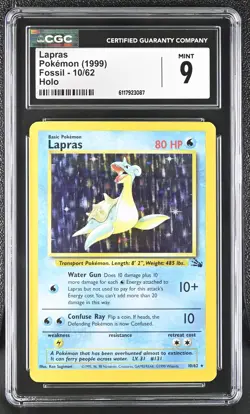 CGC 9 MINT Lapras 1999 Fossil 10/62 Holo Pokemon Card - Image 1