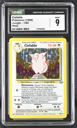 CGC 9 MINT Clefable 1999 Jungle 1/64 Holo Pokemon Card - Image 1