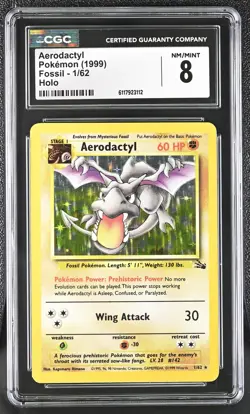 CGC 8 Aerodactyl 1999 Fossil 1/62 Holo Pokemon Card - Image 1
