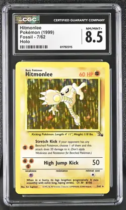 CGC 8.5 Hitmonlee 1999 Fossil 7/62 Holo Pokemon Card - Image 1