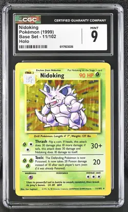 CGC 9 MINT Nidoking 1999 Base Set 11/102 Holo Pokemon Card - Image 1