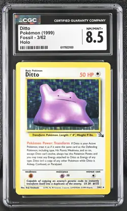 CGC 8.5 Ditto 1999 Fossil 3/62 Holo Pokemon Card - Image 1