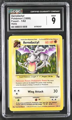 CGC 9 MINT Aerodactyl 1999 Fossil 1/62 Holo Pokemon Card - Image 1