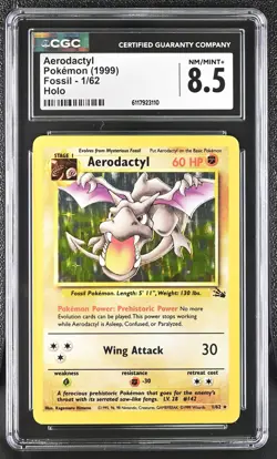 CGC 8.5 Aerodactyl 1999 Fossil 1/62 Holo Pokemon Card - Image 1