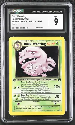 CGC 9 MINT Dark Weezing Team Rocket 1st Edition 14/82 Holo Pokemon Card - Image 1