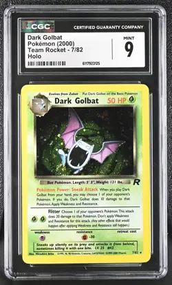 CGC 9 MINT Dark Golbat 2000 Team Rocket 7/82 Holo SWIRL Pokemon Card - Image 1