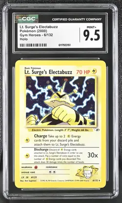 CGC 9.5 MINT+ Lt. Surge's Electabuzz 2000 Gym Heroes 6/132 Holo Pokemon Card - Image 1