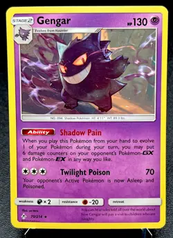 Gengar 70/214 LP Non Holo Rare Sun & Moon Unbroken Bonds Pokemon Card! - Image 1