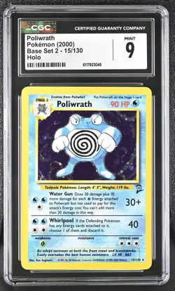 CGC 9 MINT Poliwrath 2000 Base Set 2 15/130 Holo Pokemon Card - Image 1