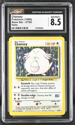CGC 8.5 Chansey 1999 Base Set 3/102 Holo Pokemon Card - Image 1