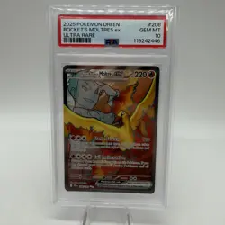 2025 POKEMON DESTINED RIVALS ROCKET'S MOLTRES EX 208/182 PSA 10 GEM MINT - Image 1