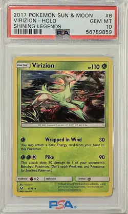 2017 POKEMON SUN & MOON SHINING LEGENDS #8 VIRIZION-HOLO PSA 10 GEM MINT - Image 1