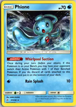 Phione Rare SM - Cosmic Eclipse 57/236 LP Pokemon Card - Image 1