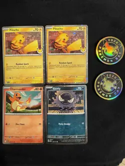 Pokemon Day 2026 Pikachu Cosmos Holo Promo W/Coin x2 & Gastly/Charmander Promos - Image 1