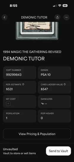 Magic the Gathering Revised Edition Demonic Tutor 1994 PSA 10 Pop 64 - Image 5