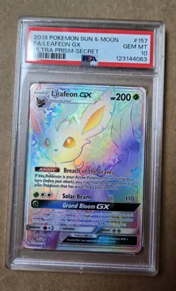 2018 Pokemon Sun & Moon Ultra Prism Leafeon GX Secret Rare 157/156 PSA 10 - Image 1