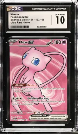 CGC 10 GEM MINT Mew EX 193/165 Scarlet & Violet 151 ULTRA RARE Full Art Pokemon - Image 1