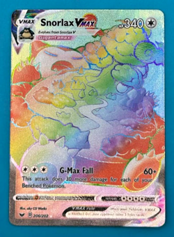 Pokemon TCG Snorlax VMAX Sword & Shield Holo Card 206/202 Secret Rare Rainbow - Image 1