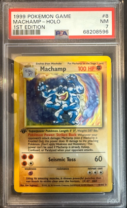 1999 POKEMON BASE SET 1ST EDITION #8 MACHAMP-HOLO PSA 7 - Image 1