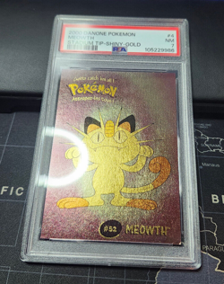 PSA 7 - 2000 DANONE POKEMON STADIUM TIP SHINY GOLD - #4 MEOWTH Canadian (Pop: 4) - Image 1
