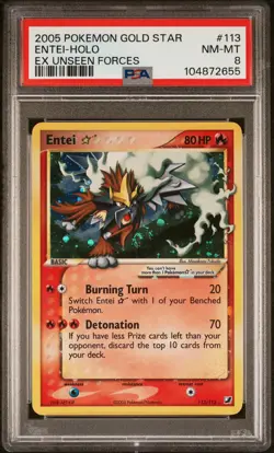 2005 POKEMON EX UNSEEN FORCES GOLD STAR #113 ENTEI-HOLO PSA 8 ⭐⭐⭐ - Image 1