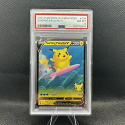 2021 Pokemon Surfing Pikachu V 008/025 Celebrations PSA 8 NM-MT - Image 1