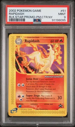 2002 POKEMON GAME PROMO BLACK STAR-POKEMON CENTER NY #51 RAPIDASH PSA 9 - Image 1