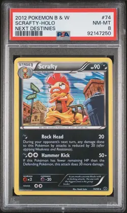 POkemon TCG Scrafty 74/99 Black & White Next Destinies Holo PSA 8 - Image 1