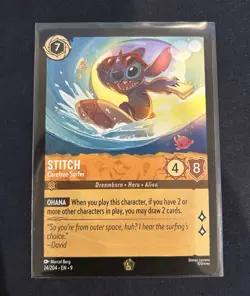 Disney Lorcana Fabled TCG Legendary Stitch Carefree Surfer 24/204 - Image 1
