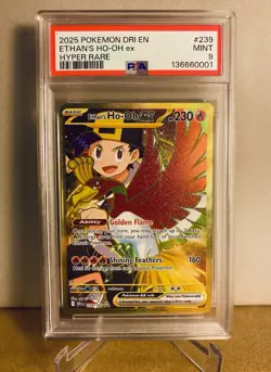 2025 Pokemon Destined Rivals # 239 ETHAN’S HO-OH ex Hyper Rare PSA 9 Card MINT - Image 1
