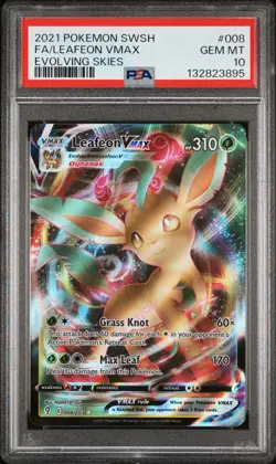 2021 POKEMON SWORD & SHIELD EVOLVING SKIES #008 FULL ART/LEAFEON VMAX PSA 10 - Image 1