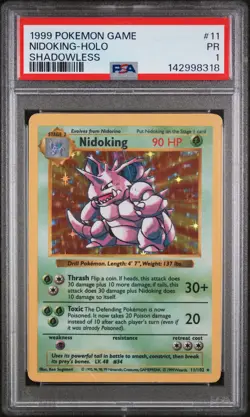 1999 POKEMON GAME SHADOWLESS #11 NIDOKING-HOLO PSA 1 - Image 1