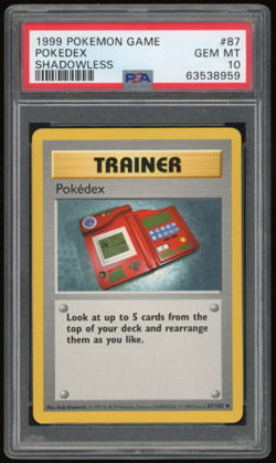 1999 POKEMON GAME BASE SET SHADOWLESS 87/102 POKEDEX PSA 10 *** POP 156 *** - Image 1